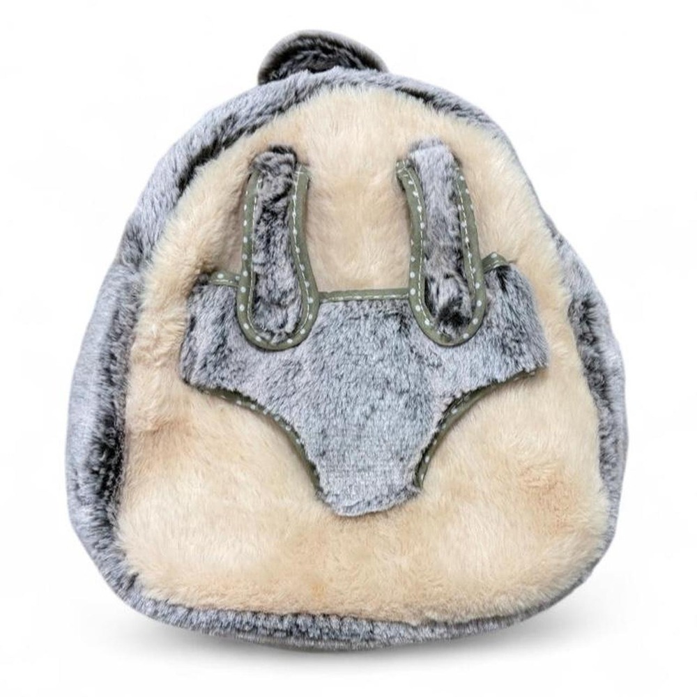 Cute Fluffy Plush Mini Backpack Kawaii Grey Fairycore Faux Fur Cottagecore